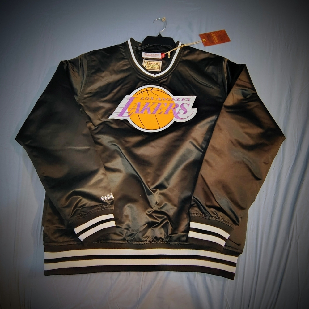 Mitchell & Ness Black Lakers Satin Pullover Jacket
